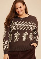 Plus Size Nordic Fair Isle Crew Neck Sweater, C5288, small