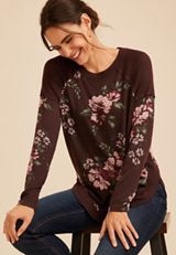 Haven Floral Ribbed Trim Hacci Tunic Top, C1635, small