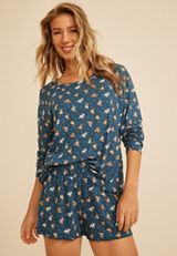 Dog Print Long Sleeve Top And Short Pajama Set, C1606, small