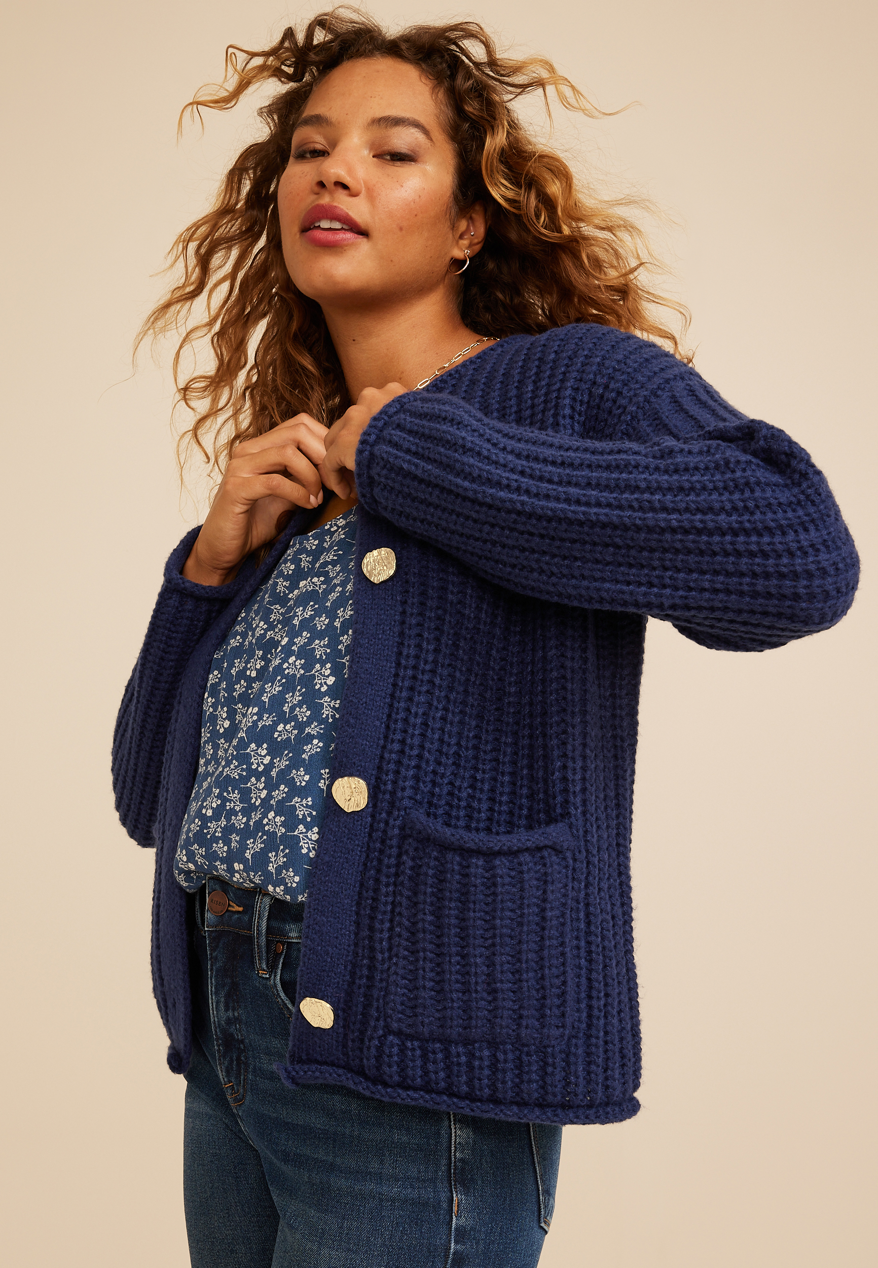Chunky Stitch Button Front Cardigan, C180, large