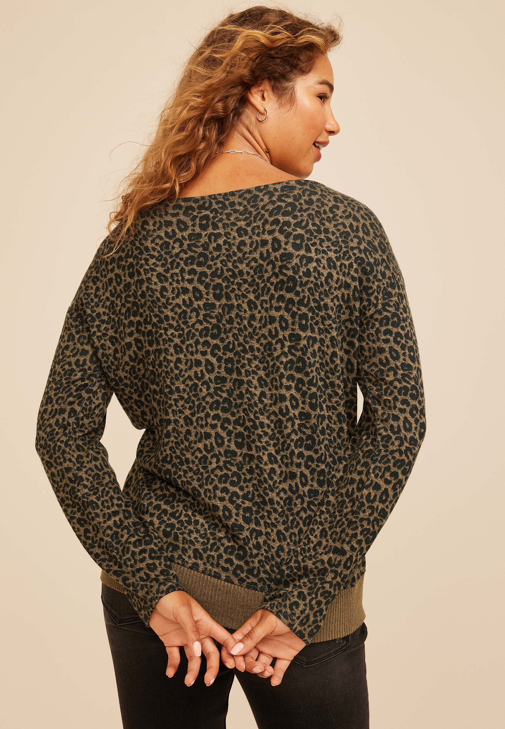 24/7 Dakota Animal Print Banded Hem Top, C5296, large