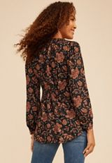 Floral Split V Neck Blouse, C8478, small