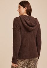 Cozy Hooded Open Front Cardigan, COFFEE BEAN, small