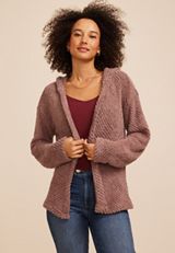 Cozy Hooded Open Front Cardigan, C9247, small