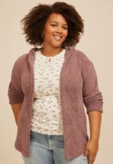 Plus Size Cozy Hooded Open Front Cardigan, C9247, small