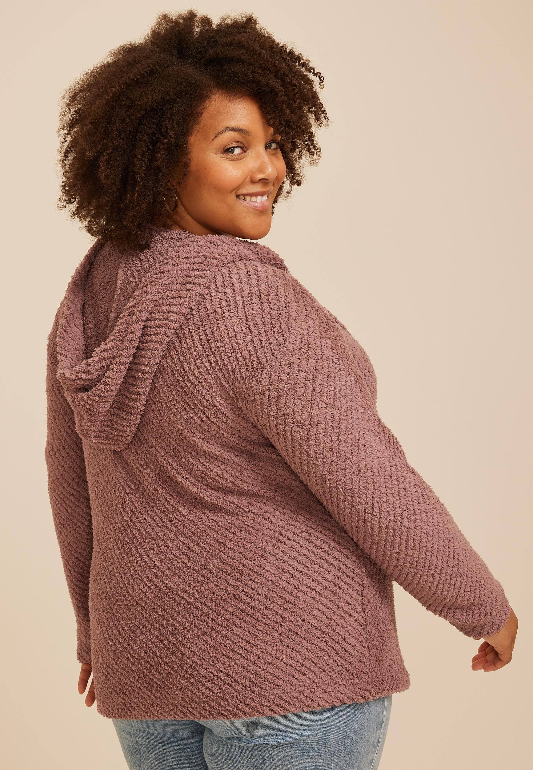 Plus Size Cozy Hooded Open Front Cardigan, C9247, large