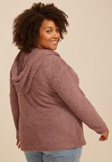 Plus Size Cozy Hooded Open Front Cardigan, C9247, small