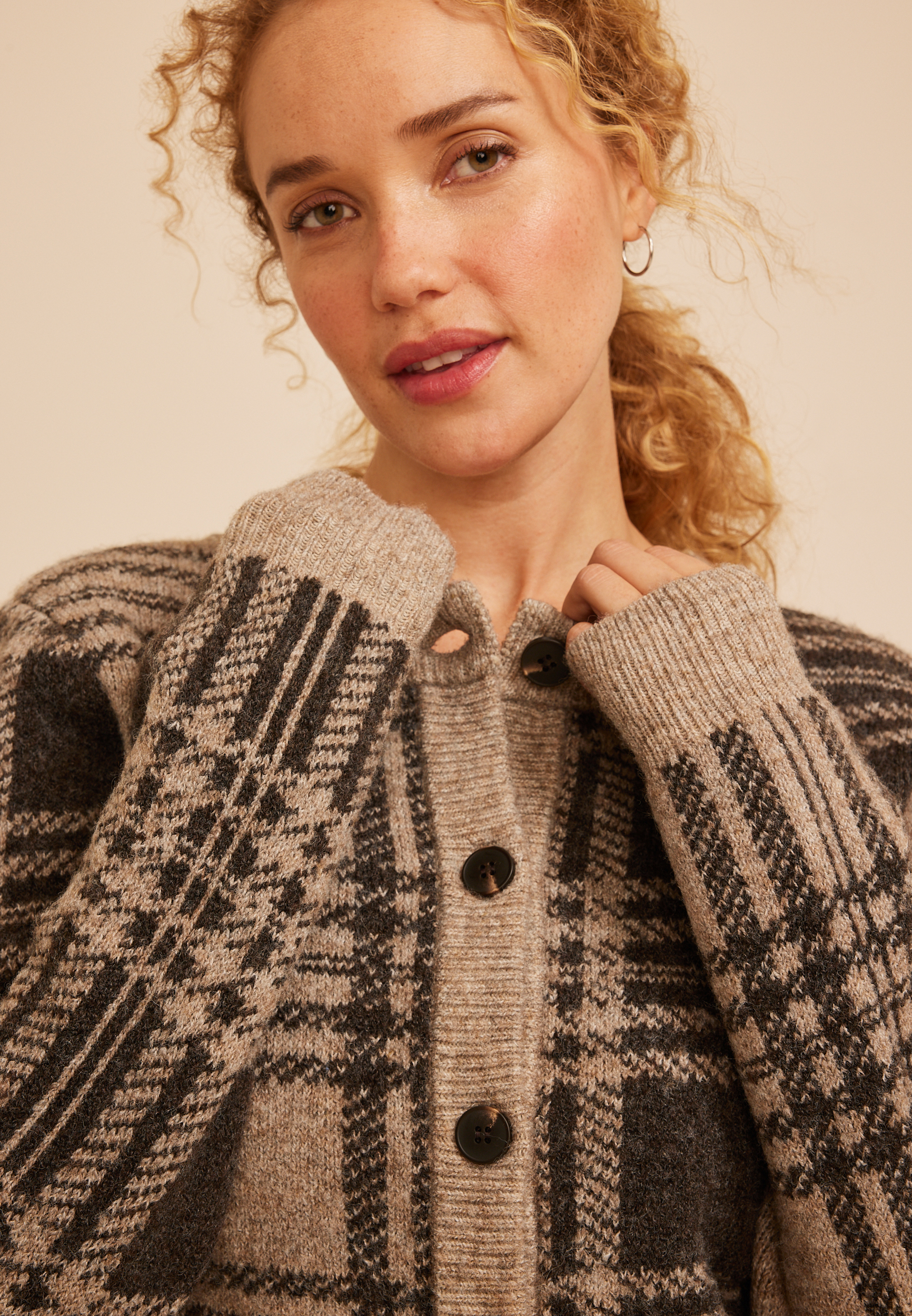 Mixed Argyle Button Front Cardigan, C3681, large