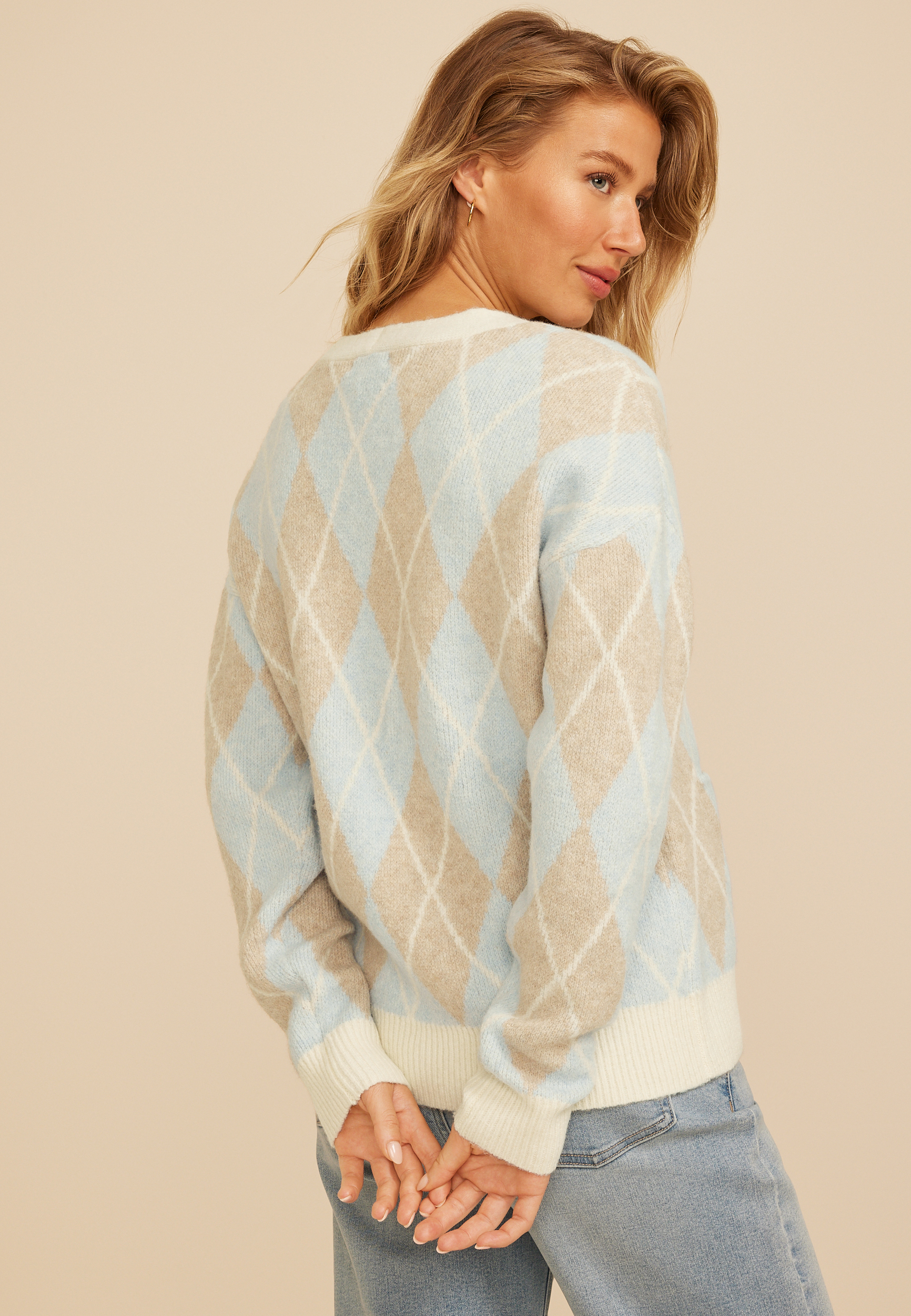 Argyle Button Front Cardigan, C8582, large