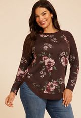 Plus Size Haven Floral Ribbed Trim Hacci Tunic, C1635, small