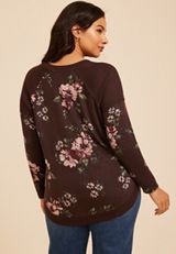 Plus Size Haven Floral Ribbed Trim Hacci Tunic, C1635, small