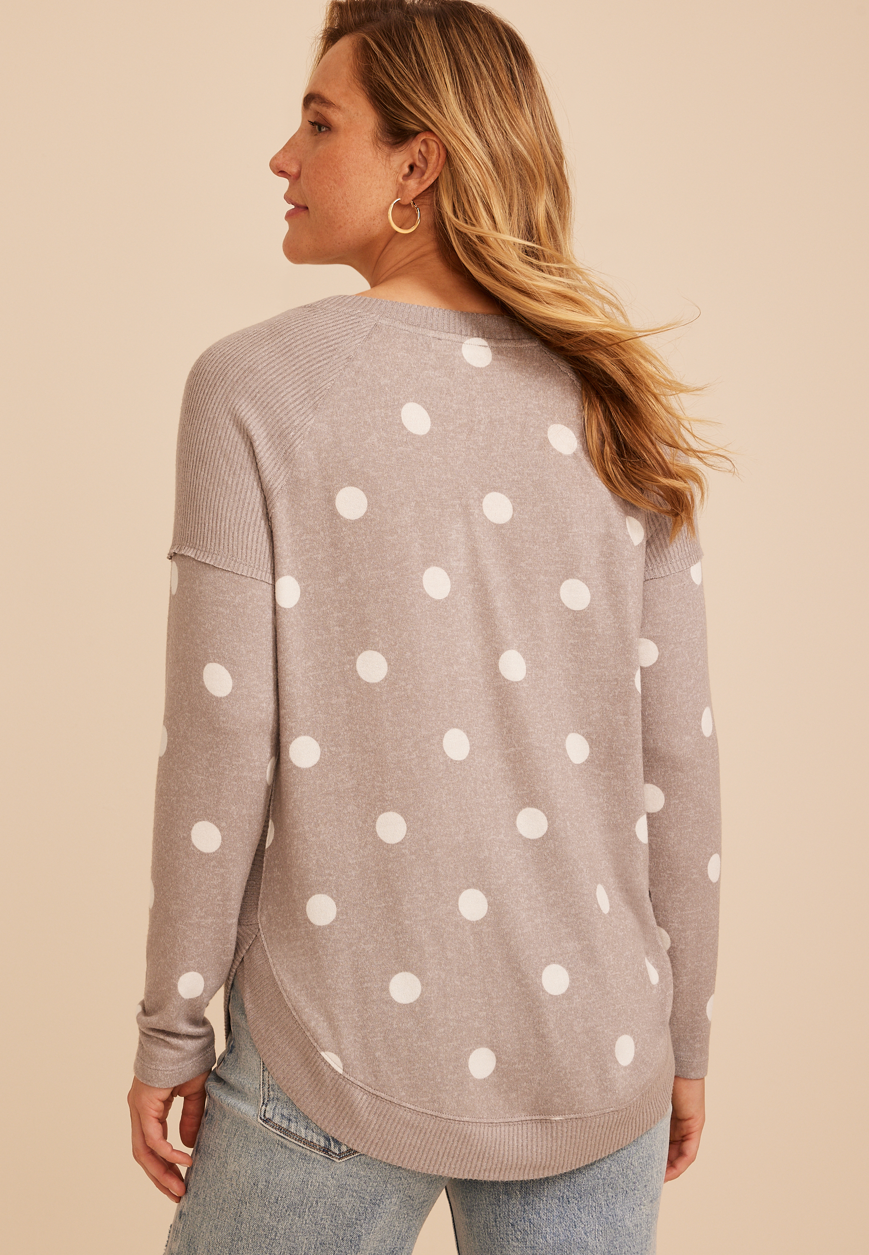 Haven Polka Dot Ribbed Trim Hacci Tunic Top, C5222, large
