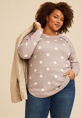 Plus Size Haven Polka Dot Ribbed Trim Hacci Tunic Top, C5222, small