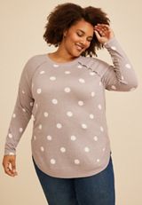 Plus Size Haven Polka Dot Ribbed Trim Hacci Tunic Top, C5222, small