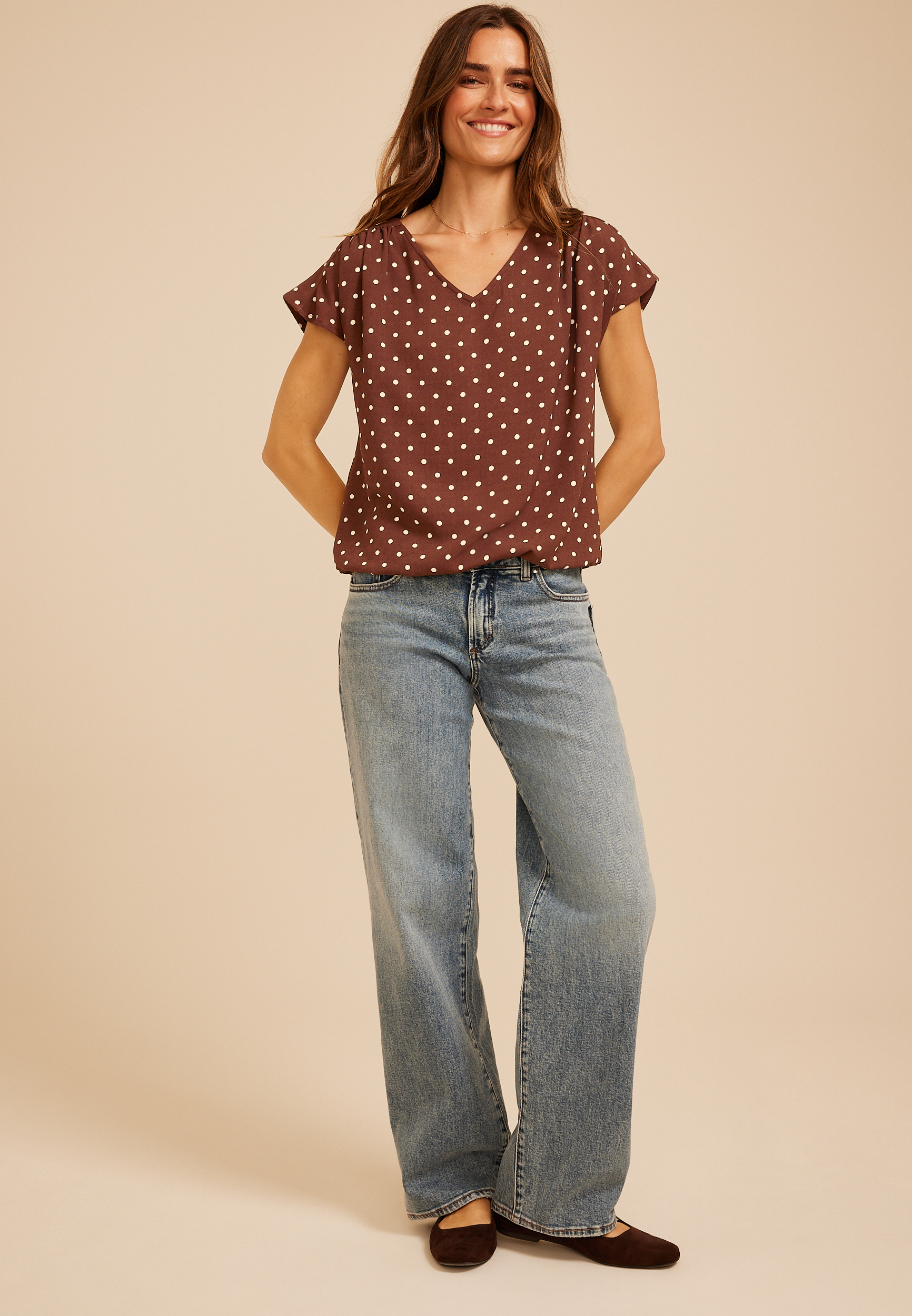 Polka Dot Flutter Sleeve Blouse, C6115, large