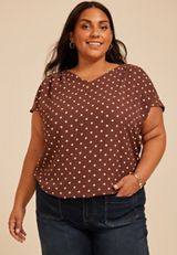 Plus Size Polka Dot Flutter Sleeve Blouse, C6115, small