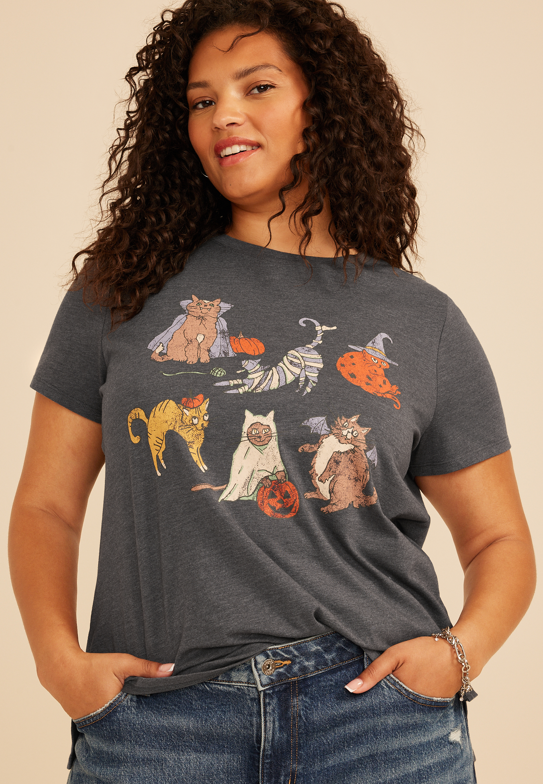 Plus Size Halloween Cats Classic Fit Graphic Tee, C1876, large
