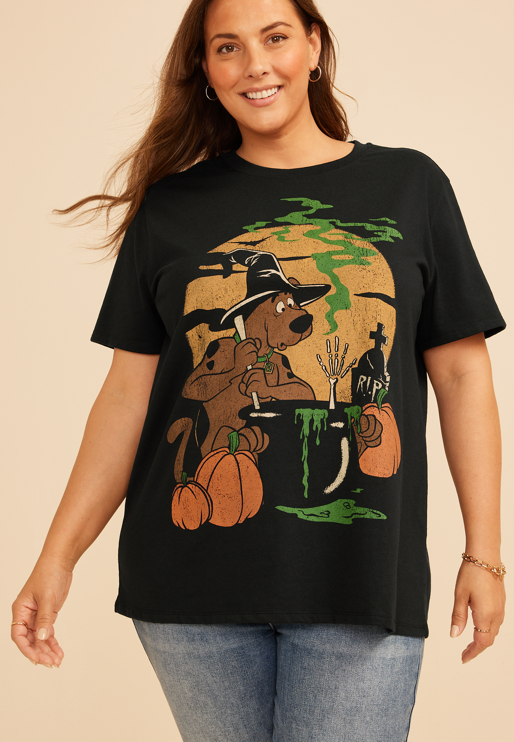 Plus Size Scooby Doo Halloween Oversized Fit Graphic Tee, C106, large