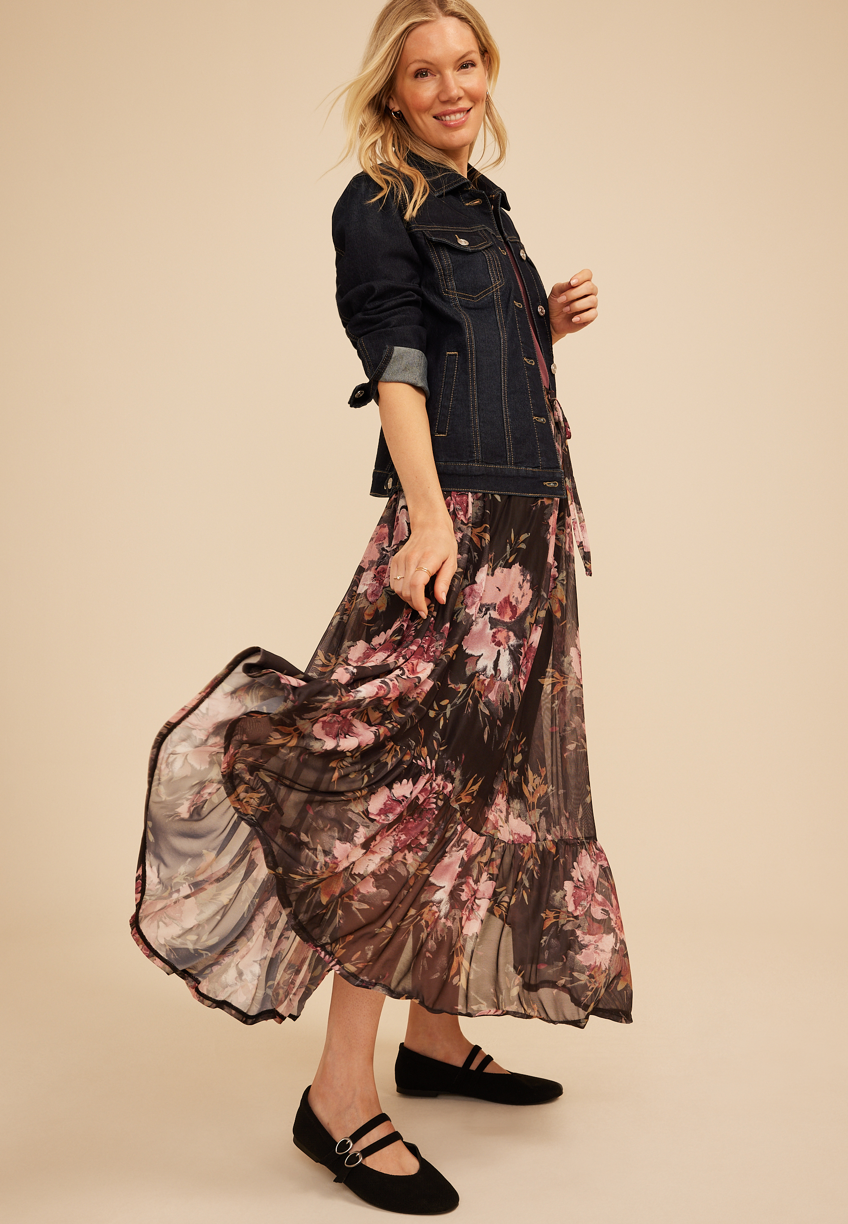 Floral Mesh Maxi Skirt