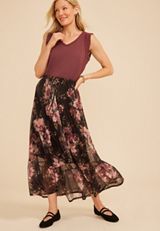 Floral Mesh Maxi Skirt, C9504, small