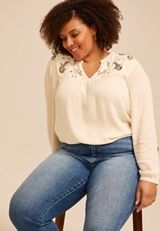 Plus Size Studio Y Embroidered Beaded Peasant Blouse, C1318, small