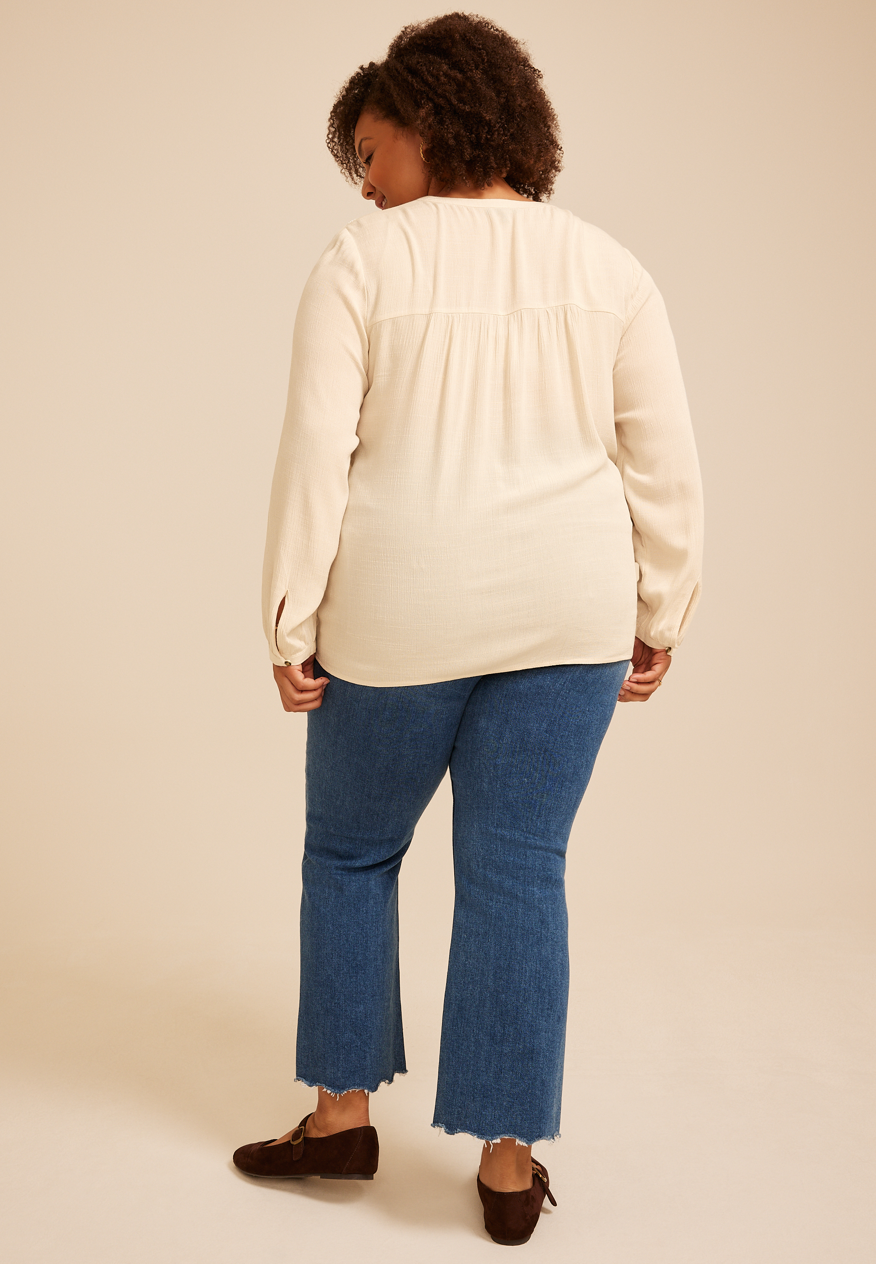 Plus Size Studio Y Embroidered Beaded Peasant Blouse, C1318, large