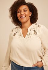 Plus Size Studio Y Embroidered Beaded Peasant Blouse, C1318, small