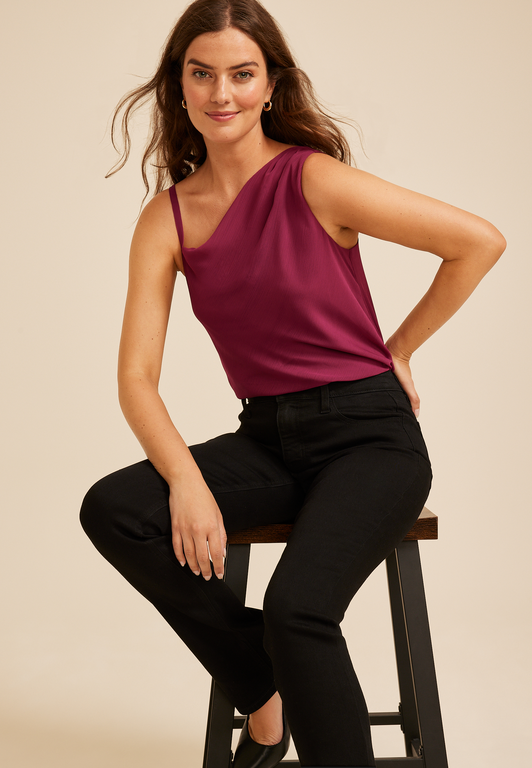 Studio Y One Shoulder Drape Neck Tank Top