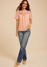 Floral Applique Flutter Sleeve Blouse, C6624, small