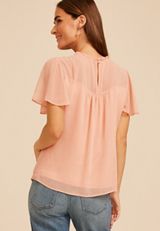 Floral Applique Flutter Sleeve Blouse, C6624, small