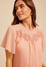 Floral Applique Flutter Sleeve Blouse, C6624, small