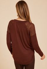 Haven Crochet Shoulder Long Sleeve Tunic Top, C6100, small