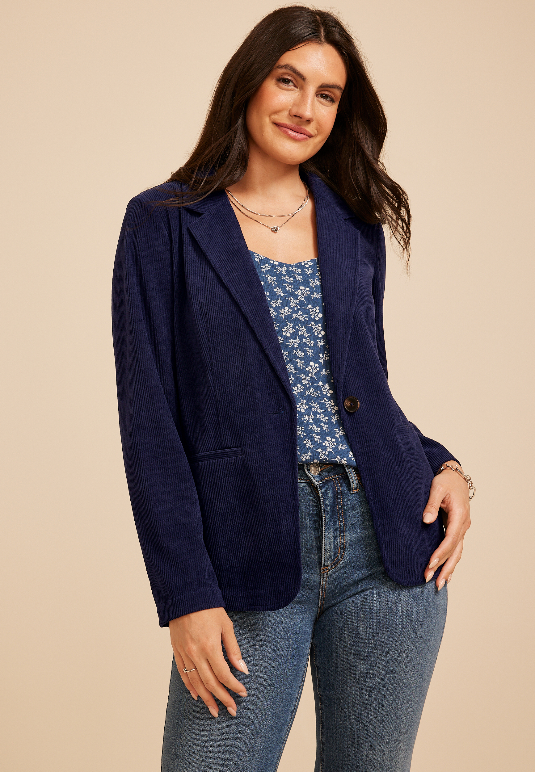 Corduroy Button Front Blazer, C1378, large