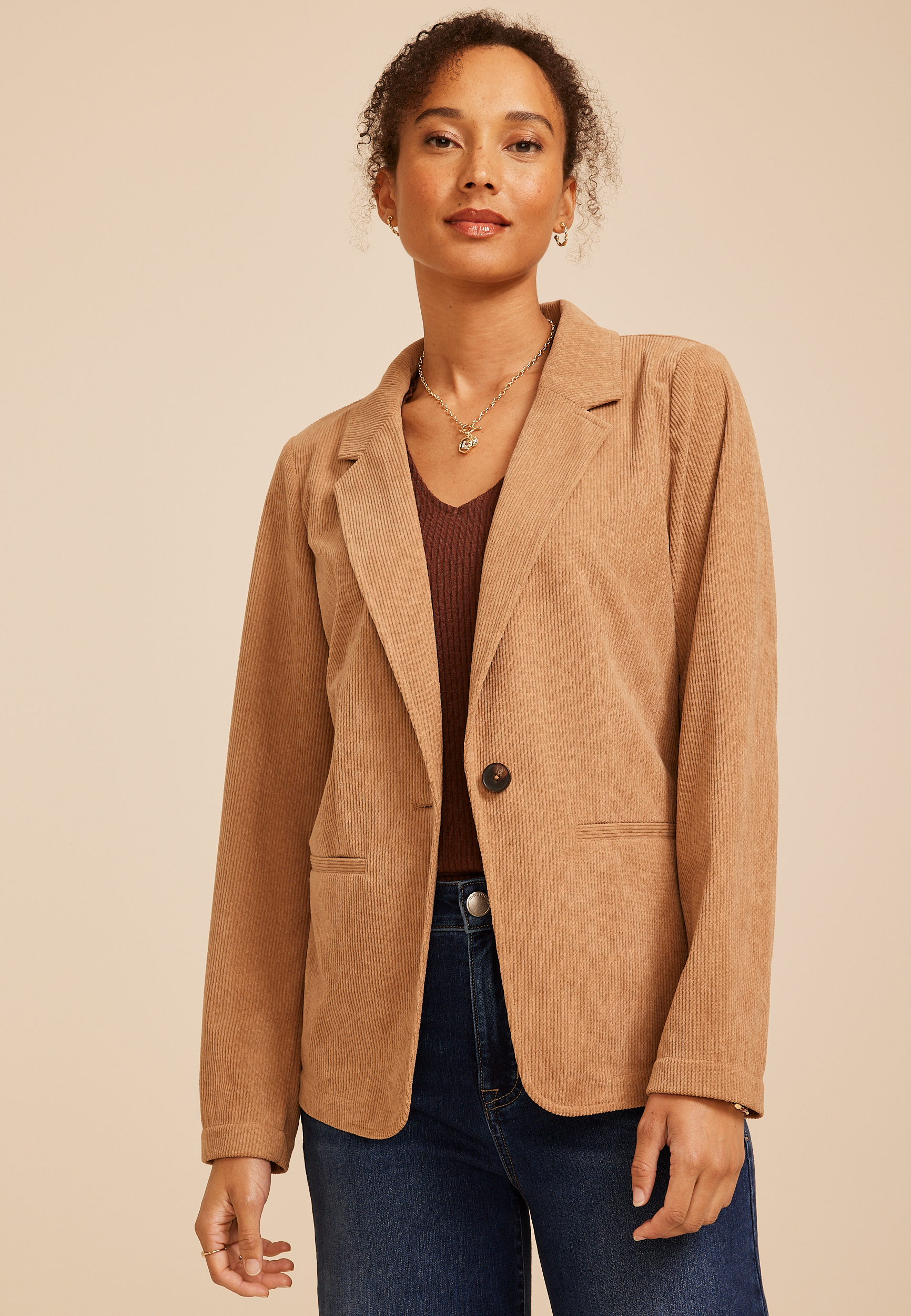 Corduroy Button Front Blazer, C5825, large