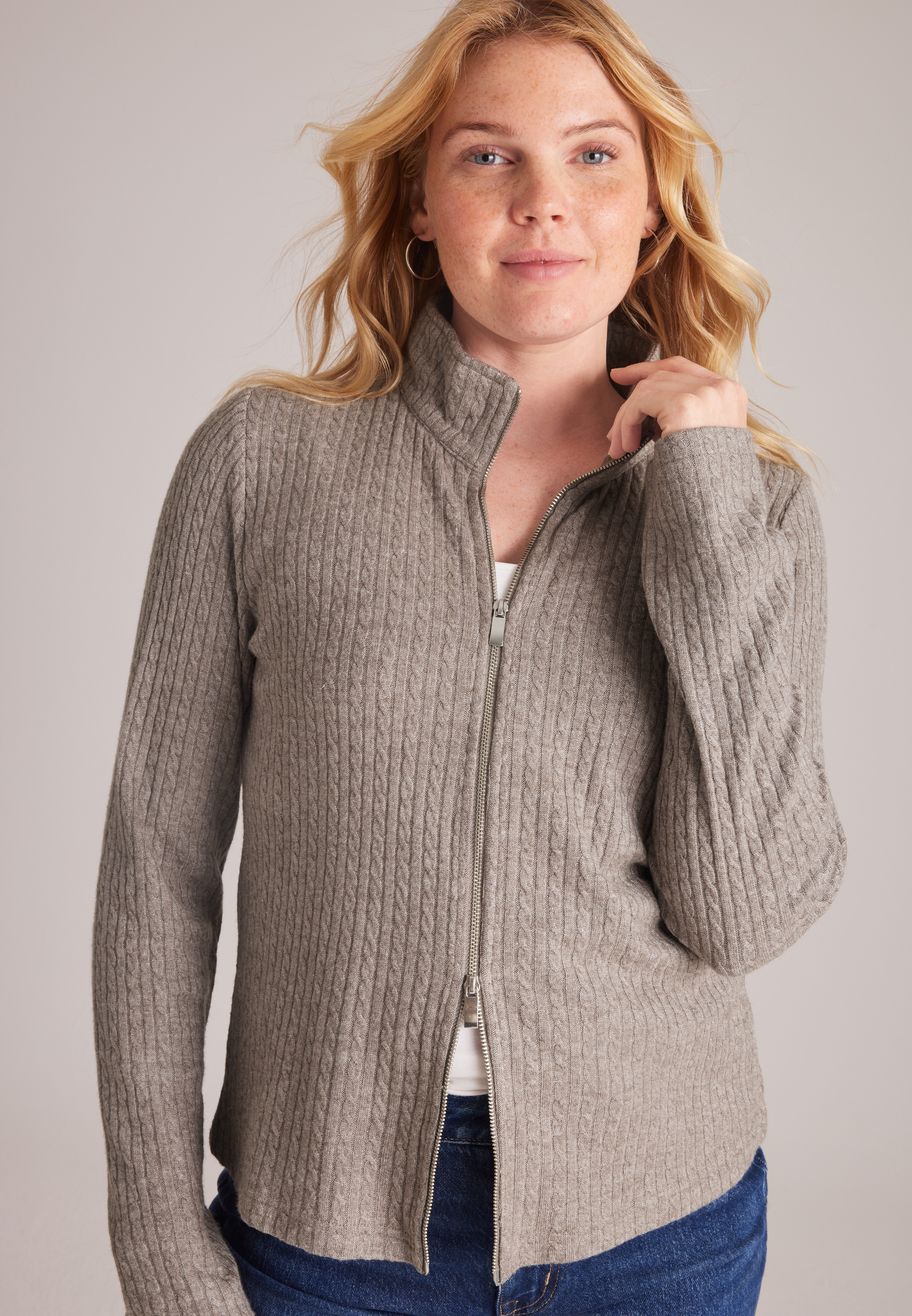 Double Zipper Cable Cardigan, C8877, large