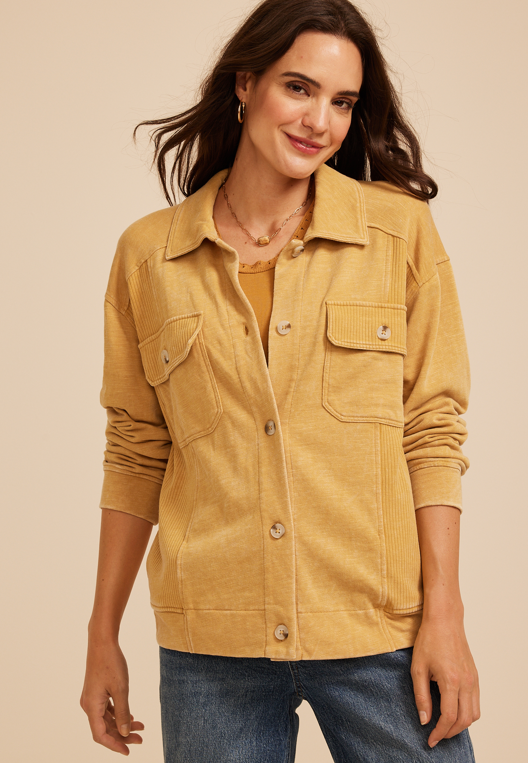 Button Up Shacket, C3127, large