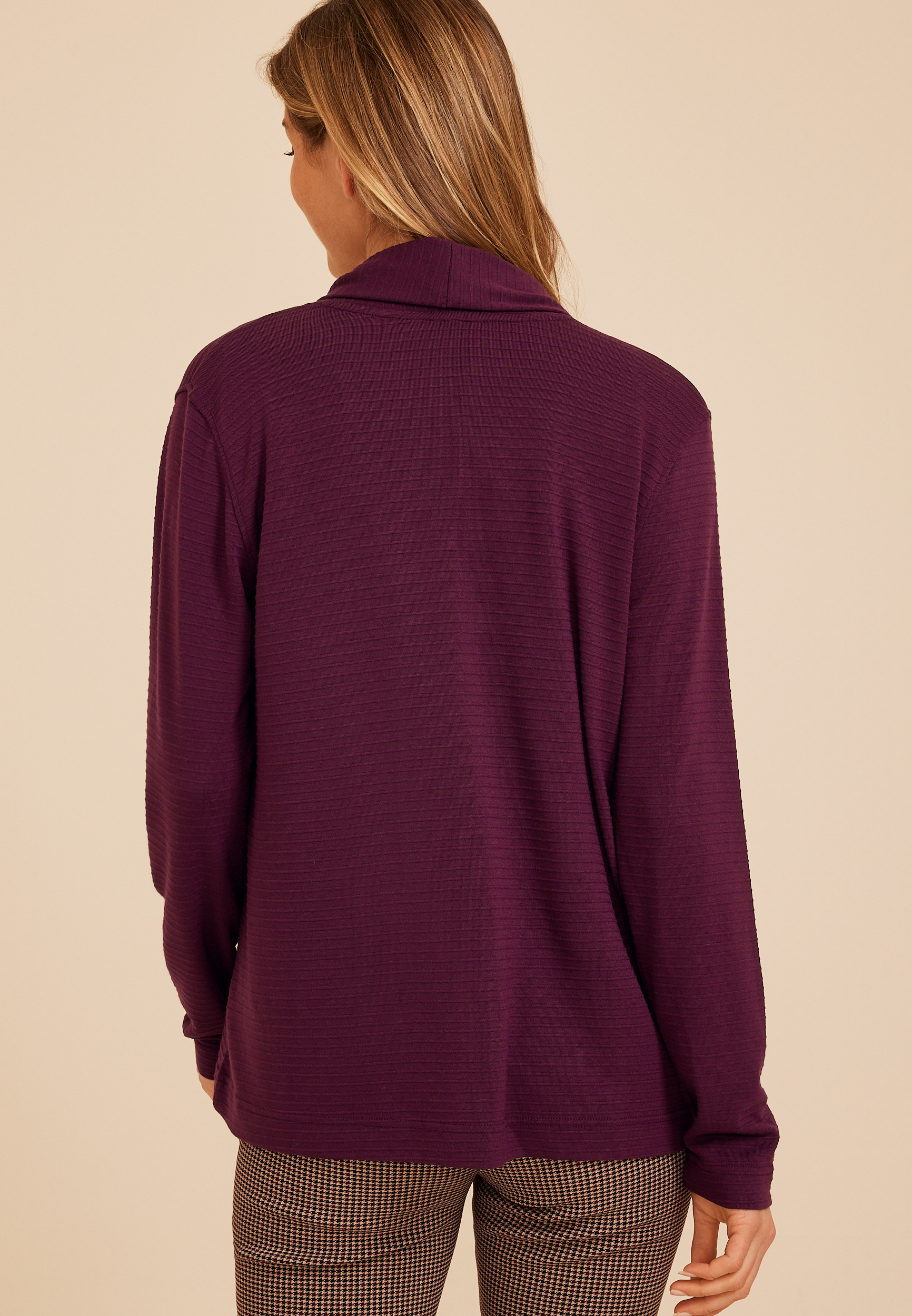 Ribbed Open Front Cardigan, POTENT PURPLE, large