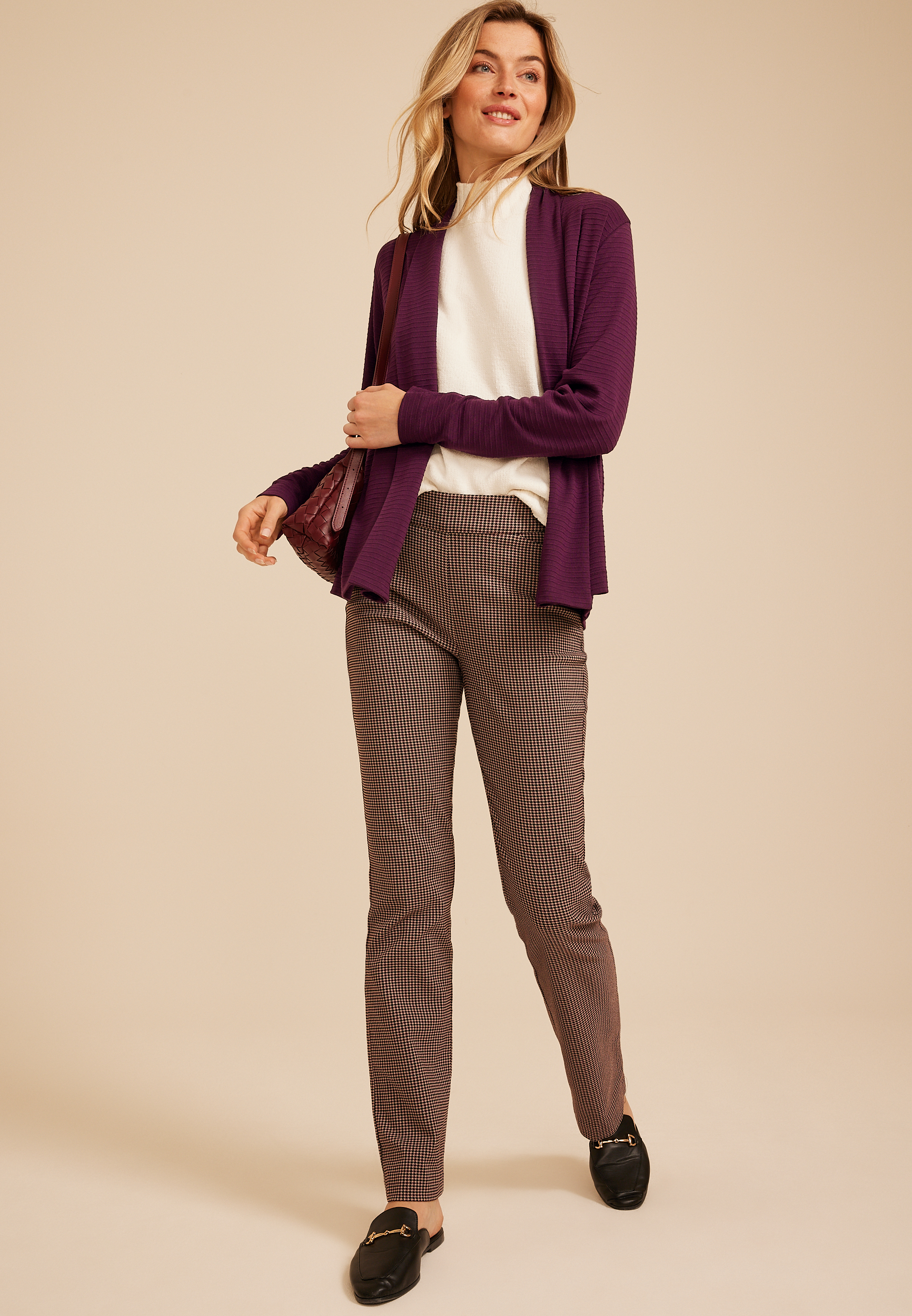 Ribbed Open Front Cardigan, POTENT PURPLE, large