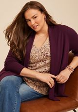 Plus Size Ottoman Ribbed Cardigan, POTENT PURPLE, small