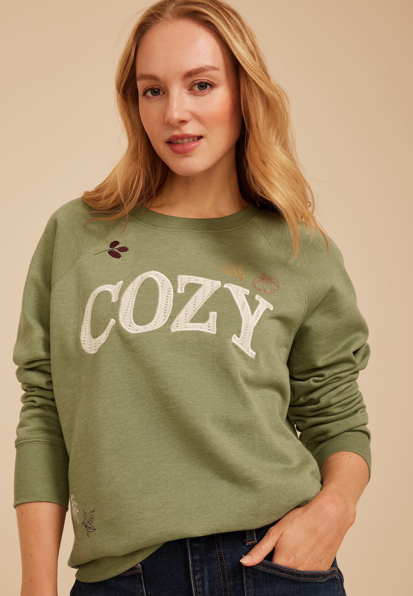 Cozy Fall Crew Neck Sweatshirt, C9012, large