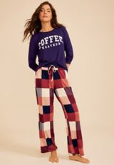 Coffee Weather Long Sleeve Top And Wide Leg Pajama Set, C6666, small