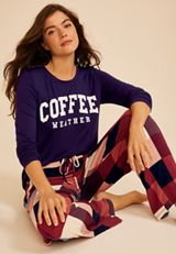 Coffee Weather Long Sleeve Top And Wide Leg Pajama Set, C6666, small