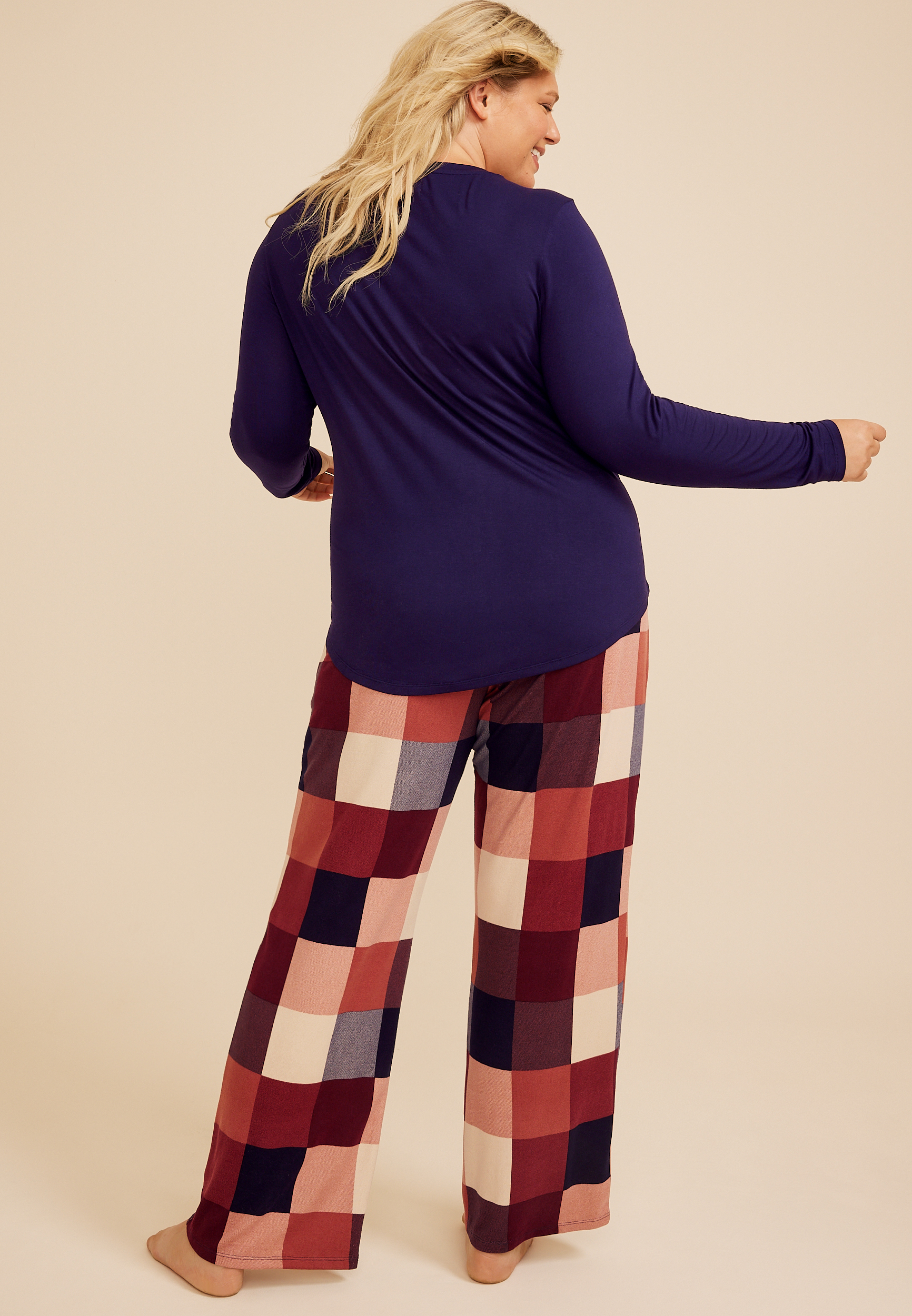 Plus Size Coffee Weather Long Sleeve Top And Wide Leg Pajama Set, C6666, large