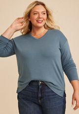 Plus Size 24/7 Ottoman Rib Long Sleeve Top, C1387, small