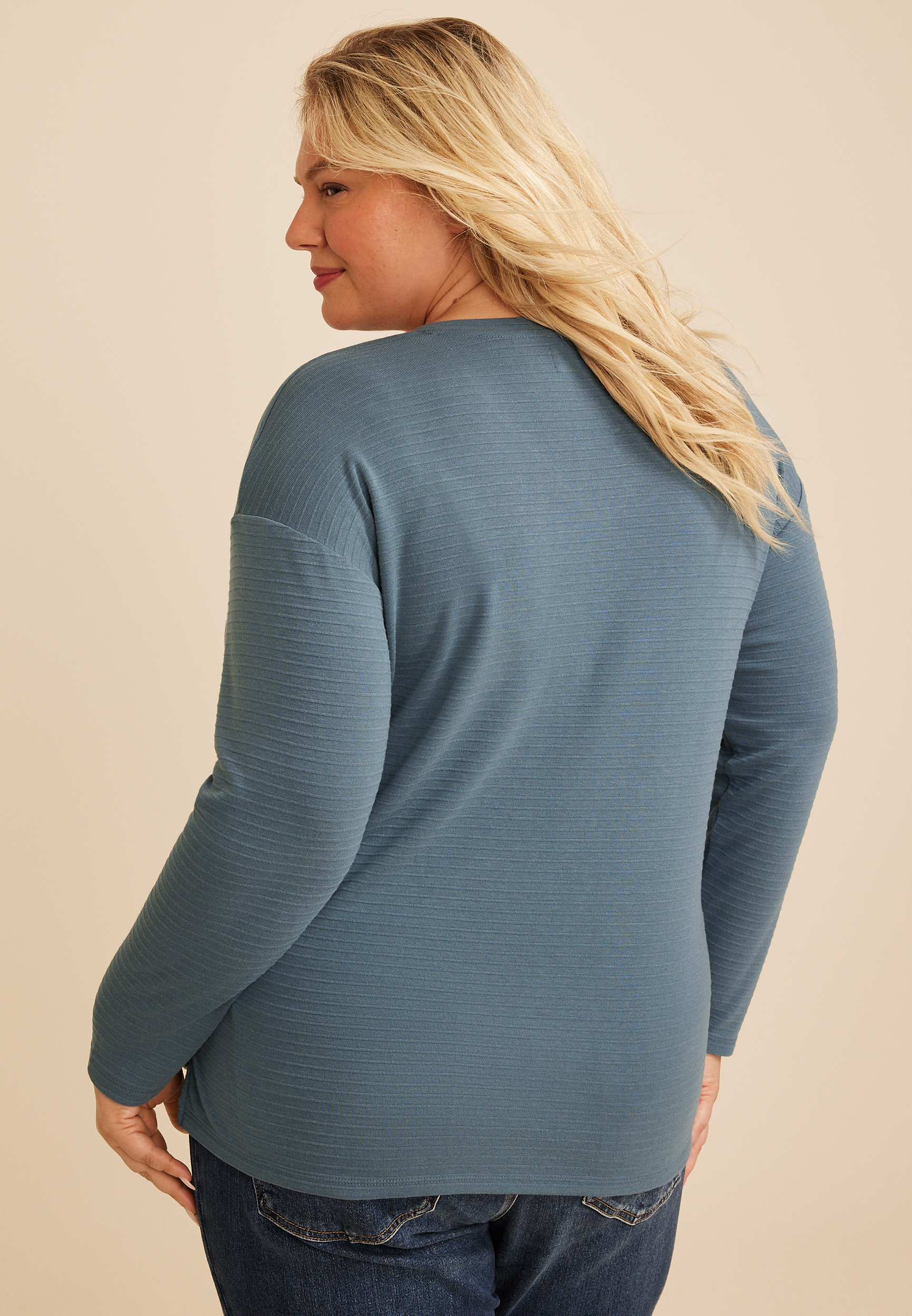 Plus Size 24/7 Ottoman Rib Long Sleeve Top, C1387, large