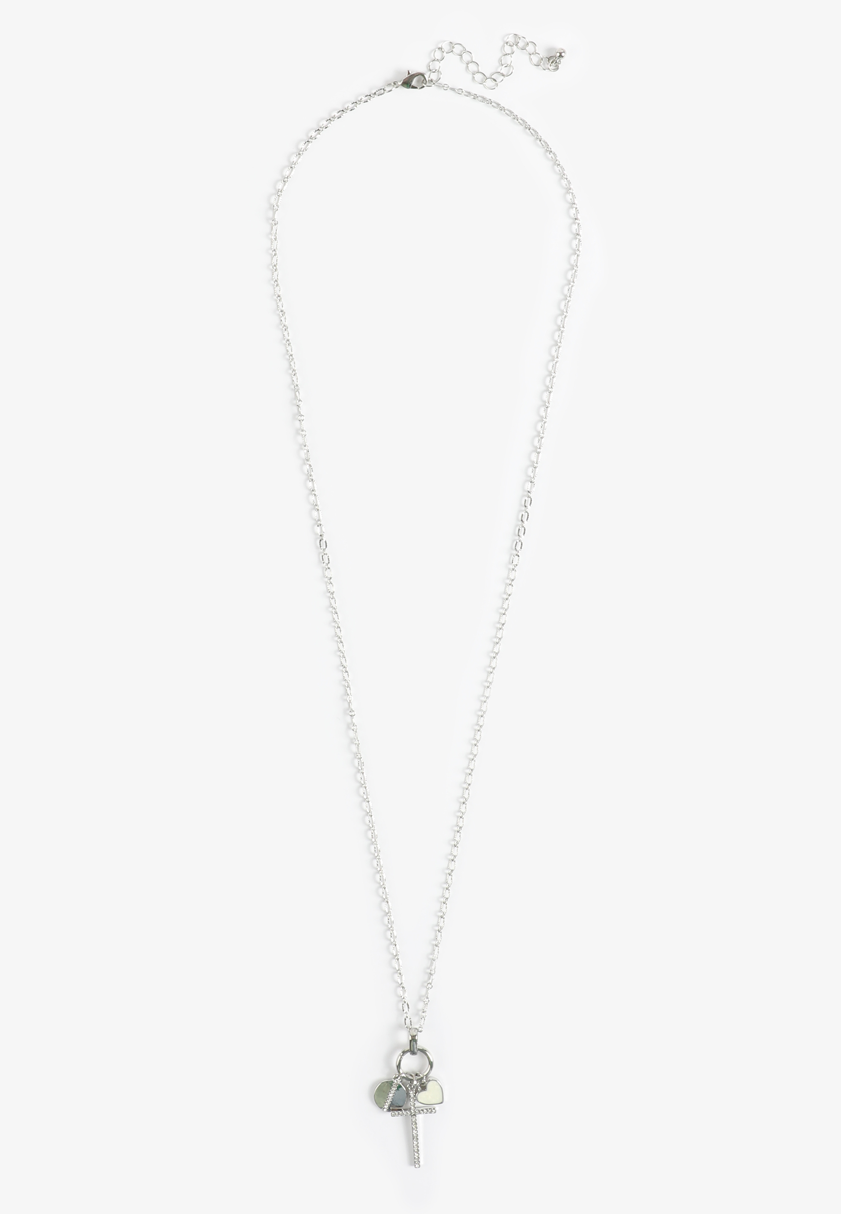 Silver Heart And Cross Cluster Pendant Necklace, C431, large