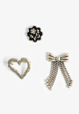 Gold Heart Bow Flower Pin Set, C605, small