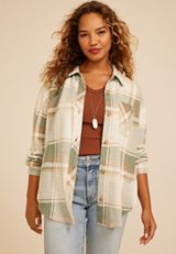Knit Jacquard Plaid Button Down Shirt, C4813, small