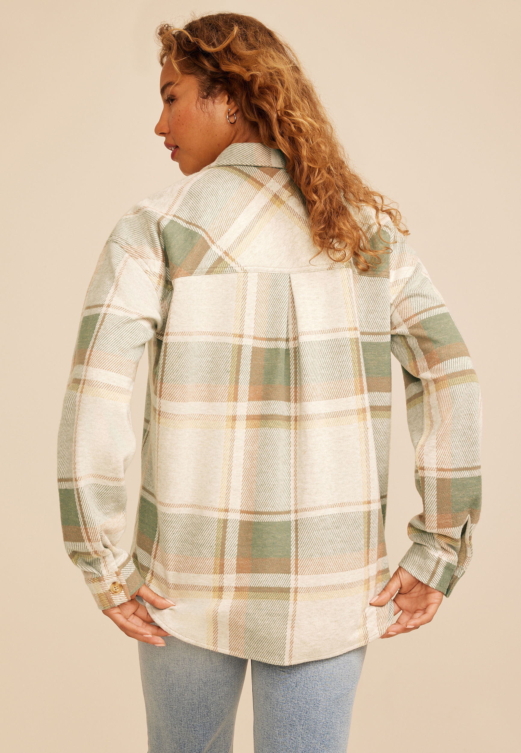 Knit Jacquard Plaid Button Down Shirt, C4813, large