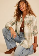 Knit Jacquard Plaid Button Down Shirt, C4813, small